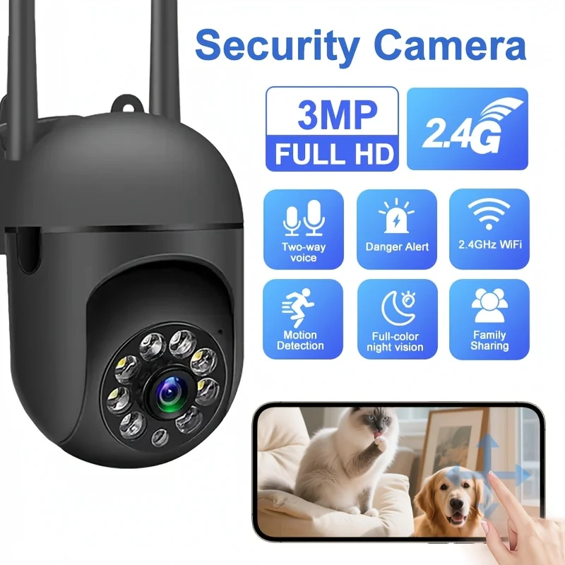 Home Smart Security Camera, Easy to Install, 2.4G Wifi Connectivity, 360° Pan/Tilt Cloud, Two-Way Audio, Motion Detection, Full