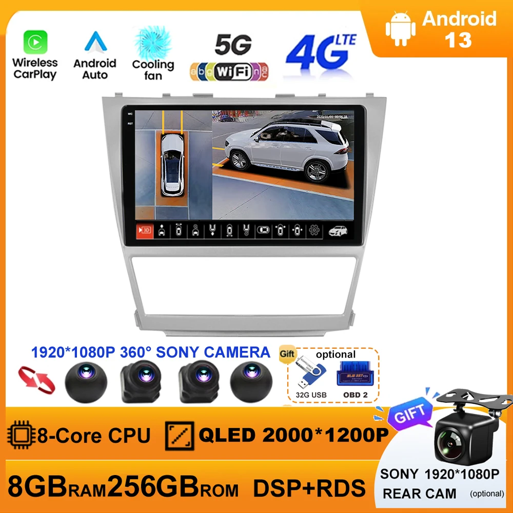 

Android 13 For Toyota Camry 40 2006 - 2011 Car Radio Player Stereo Multimedia GPS Navigation Player QLED Screen WIFI 4G Carplay