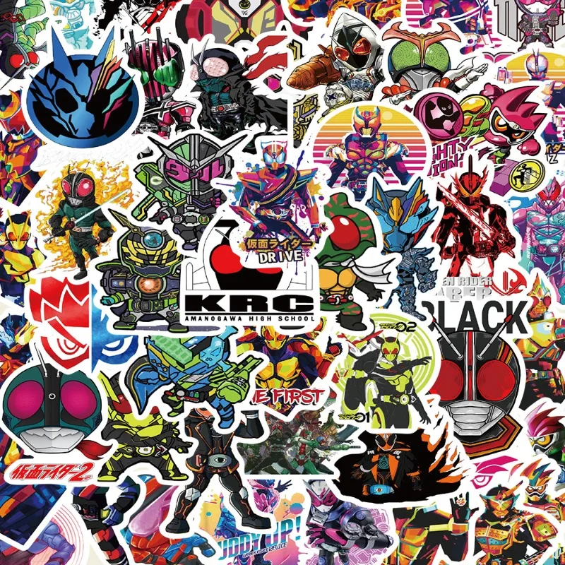 50pcs Cartoon Kamen Rider Sticker Luggage Water Cup Guitar Car Scooter Refrigerator Mobile Phone Decoration Sticker