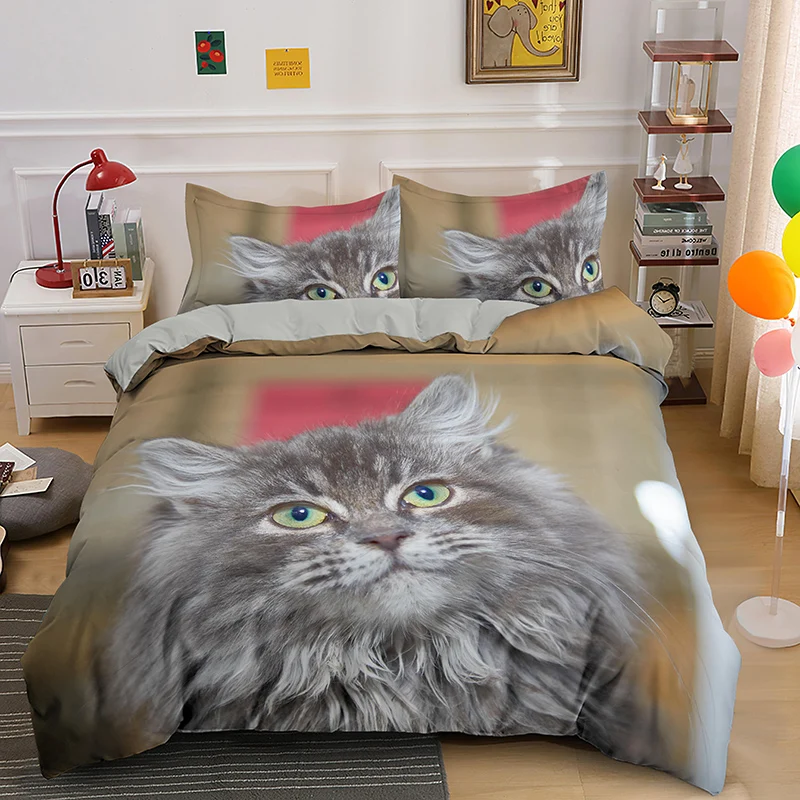 

2/3 Pcs Bedding Bed Set Pet Animal Cat printing Duvet Cover Set for Kids Adult Bedclothes Covers Comforter Sets Cute Bed Sheets