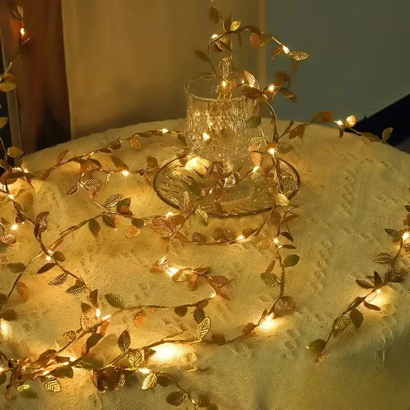 

10M Christmas Decorative LED Golden Leaf Vine Light String Vine Light String Christmas Tree Golden Leaf Light String