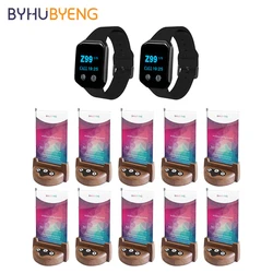 BYHUBYENG Wireless Calling Customer Pager 2Pcs Watch Receiver 10Pcs Menu Order Pay System For Restaurant Bar KTV