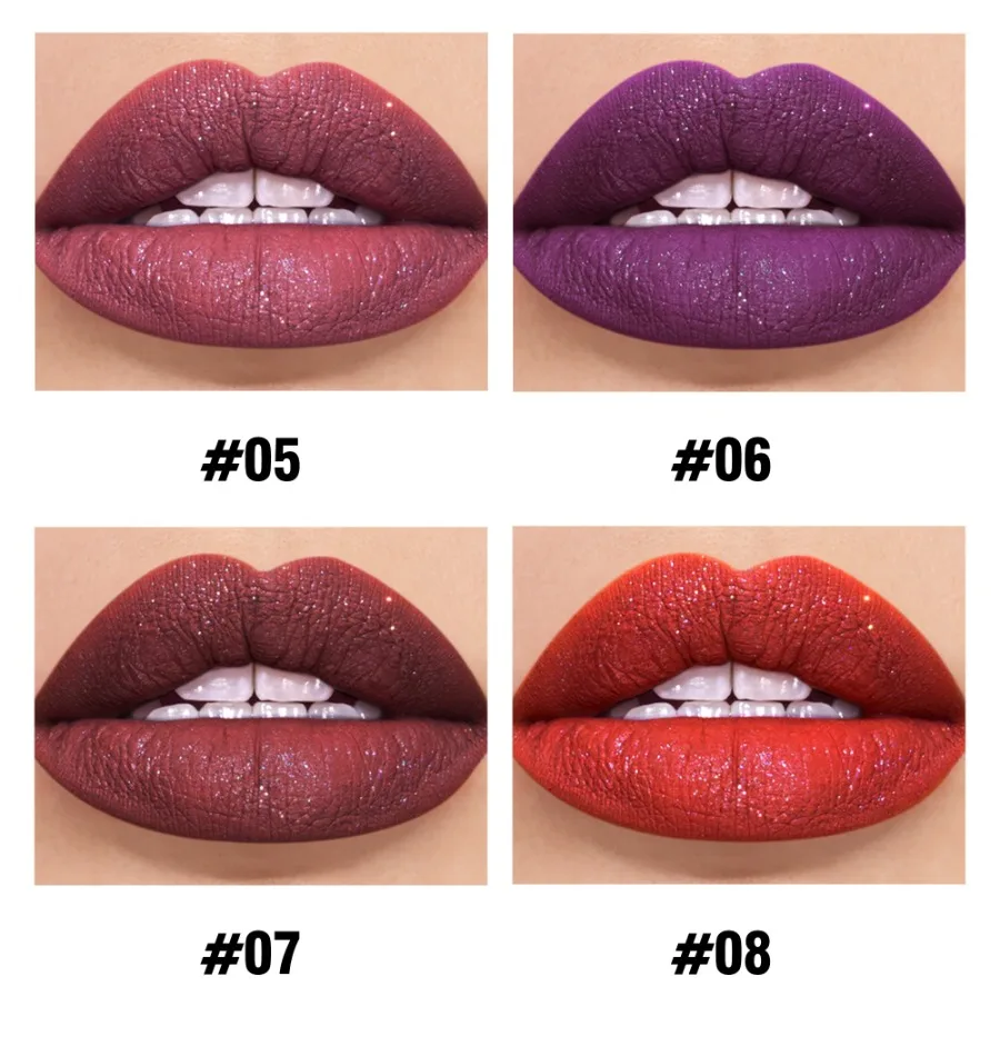 8 Colors Matte Lipstick Glitter Lip Stick Lip Gloss Long Lasting Sexy Lipstick Lipgloss Makeup Cosmetics