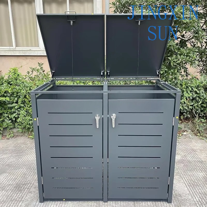 Big Capacity Galvanized Steel Double Outdoor Waste Bin Recycling Trash Can for Street and Patio  Outdoor Recycling Bin