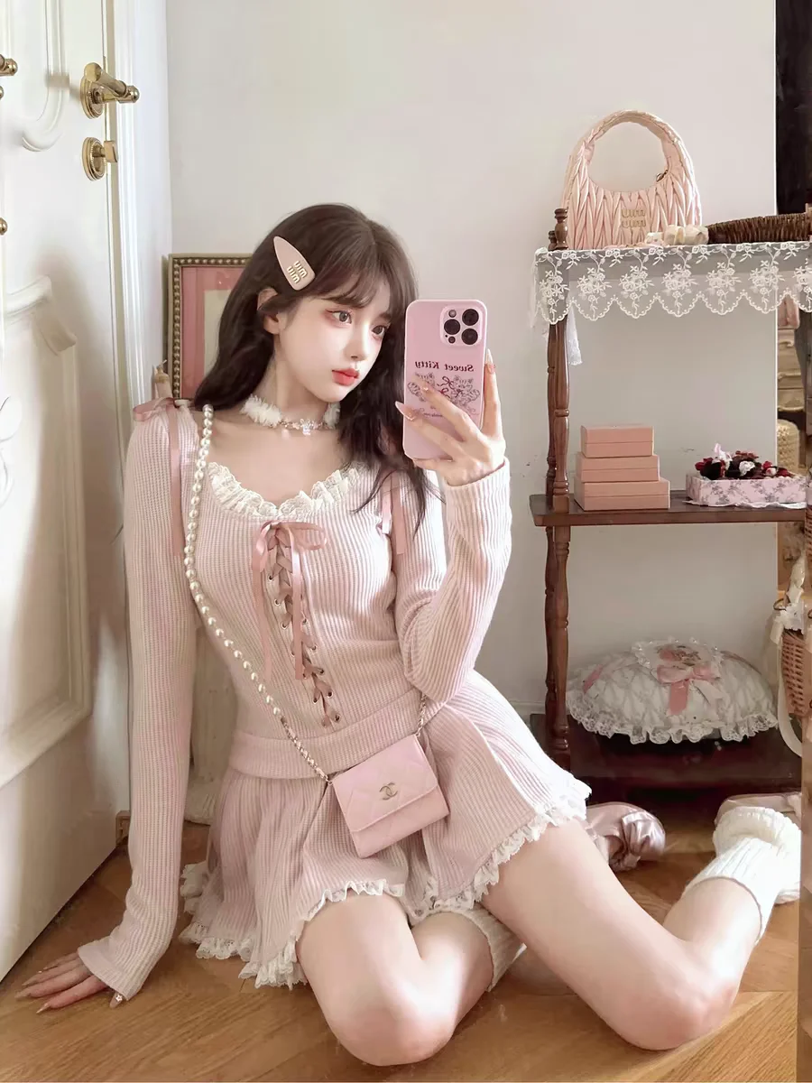 Prinzessin Sweet Lolita Hoodie Bobon21 Coole süße Schleife Spitze gestrickter Faltenrock Hoodie TB2370