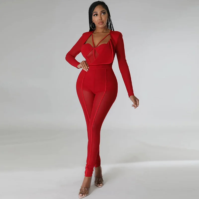 

Sexy Sheer Mesh Patchwork Bodycon Jumpsuit for Women Night Club Long Sleeve One Piece Rompers Festival Party Birthday Outfits