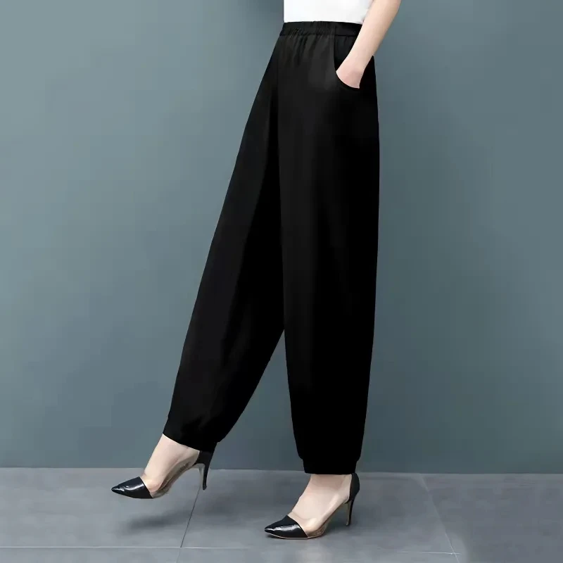 5XL Cotton Silk Lanterns Women's 2023 New Spring And Summer Loose Black Pants Radish Pants Thin Printed Casual Pants