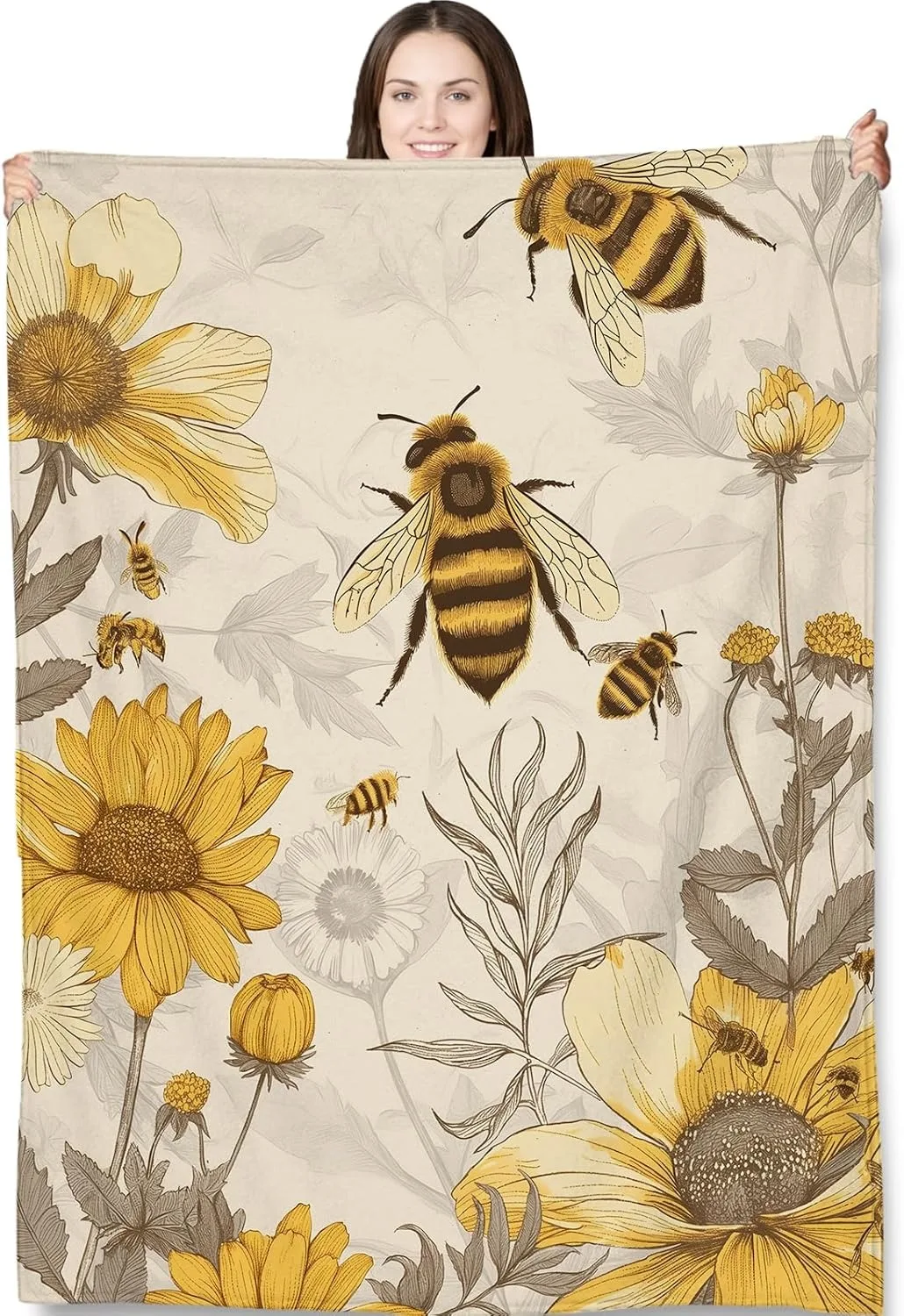 

1PC Cute Bee Sunflowers pattern Throw Thin Blanket Gifts for friends Couch Bed Car Home Camping For Flower Lovers all season use