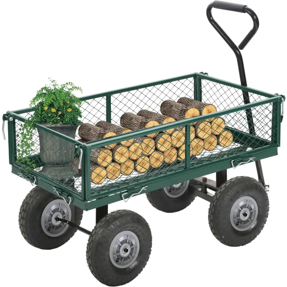 Gartenwagen mit Rädern, Hof-Müllwagen, Wagen, Rasen-Utility-Wagen, für den Außenbereich, Stahl, robust, Strand, Rasen, Hof, Landschaft