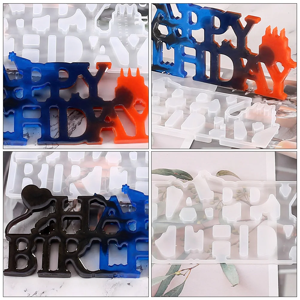 

Happy Birthday Silicone Molds Lollipop Decoration DIY Tools Party Accessories Crystal Drop Gel Mold Baking Kitchen Supplies