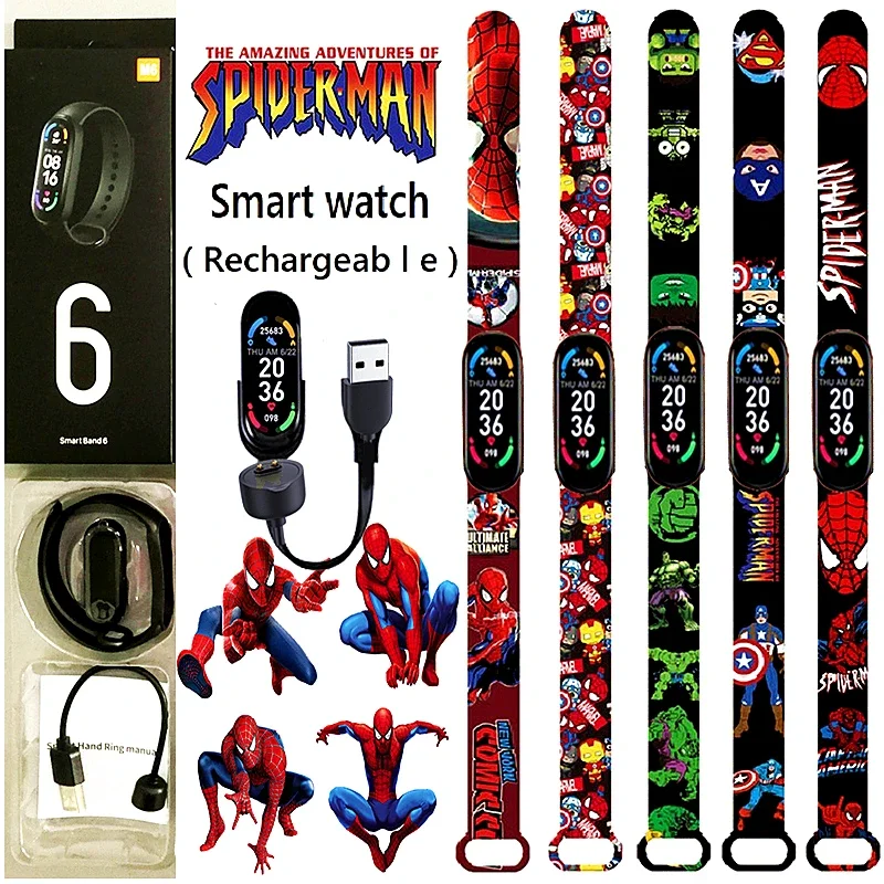 

Disney Avengers Spiderman Smart Watch Sports Electronic Heart Rate Pressure Blood Pedometer Rechargeable Music Sleep Monitoring