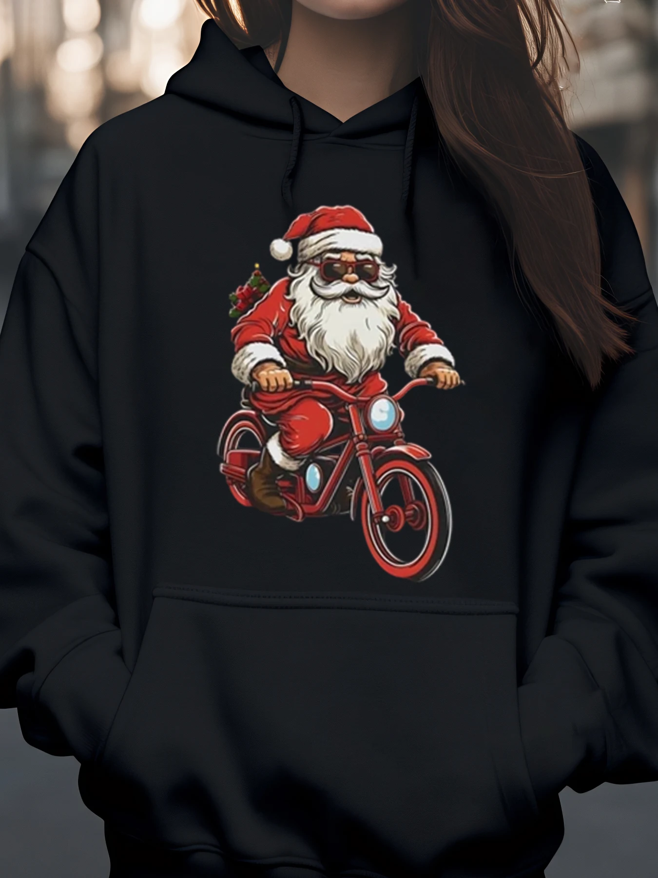 サンタクロースが自転車に乗る クリスマス パーカー ホリデーギフト ユニセックス カジュアルウェア