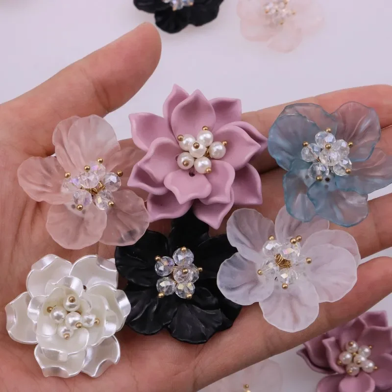 Parches acrílicos de pétalos de cristal de Perla Rosa, parche de costura Floral para fabricación de vestidos, artesanía Diy