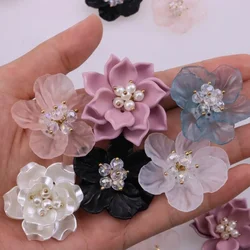 Parches acrílicos de pétalos de cristal de Perla Rosa, parche de costura Floral para fabricación de vestidos, artesanía Diy