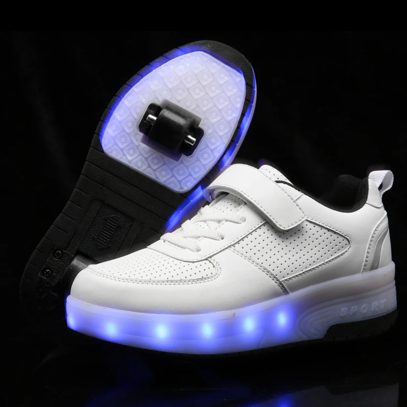 

Children's Sneakers Two Wheeled Luminous Sports Shoes for Outdoor Skating USB LED Lights for Kids Skate Shoes Boy and Girl