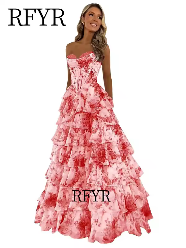 RFYR A Line Floral Prom Vestidos De Novia Pleated Elegant Prom Dress 2025 Floor Lenght Party Dress for Women  فساتين السهرة - Image 8