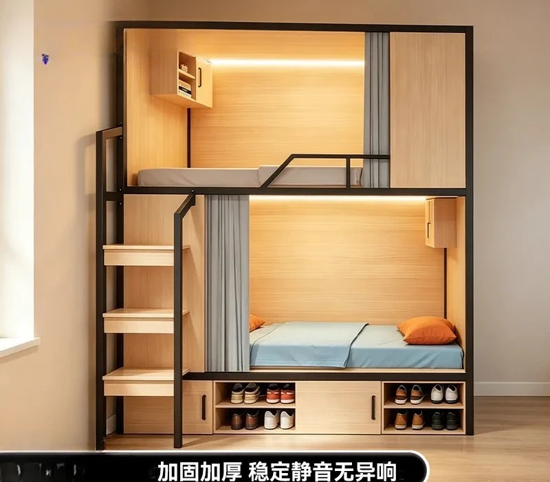 Space Capsule Bunk Bed Double Deck Loft Bed for Apartment Student Dormitory Hostel Airbnb Compact Sleeping Pod with Ladder
