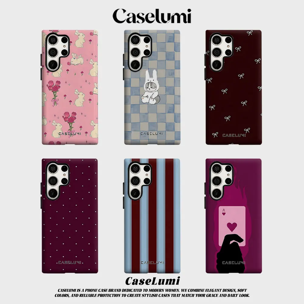 Bunny & Roses For Samsung Galaxy Phone Case S23 S20 S25 FE S24 Plus S26 Ultra 2-IN-1 Shockproof Bumper Hard PC