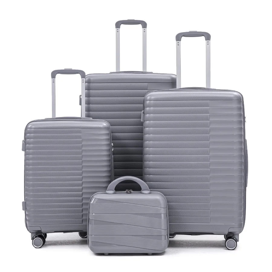 4 Pcs Hardside Luggage Set with Spinner Wheel Lightweight Suitcase Set Light Gray