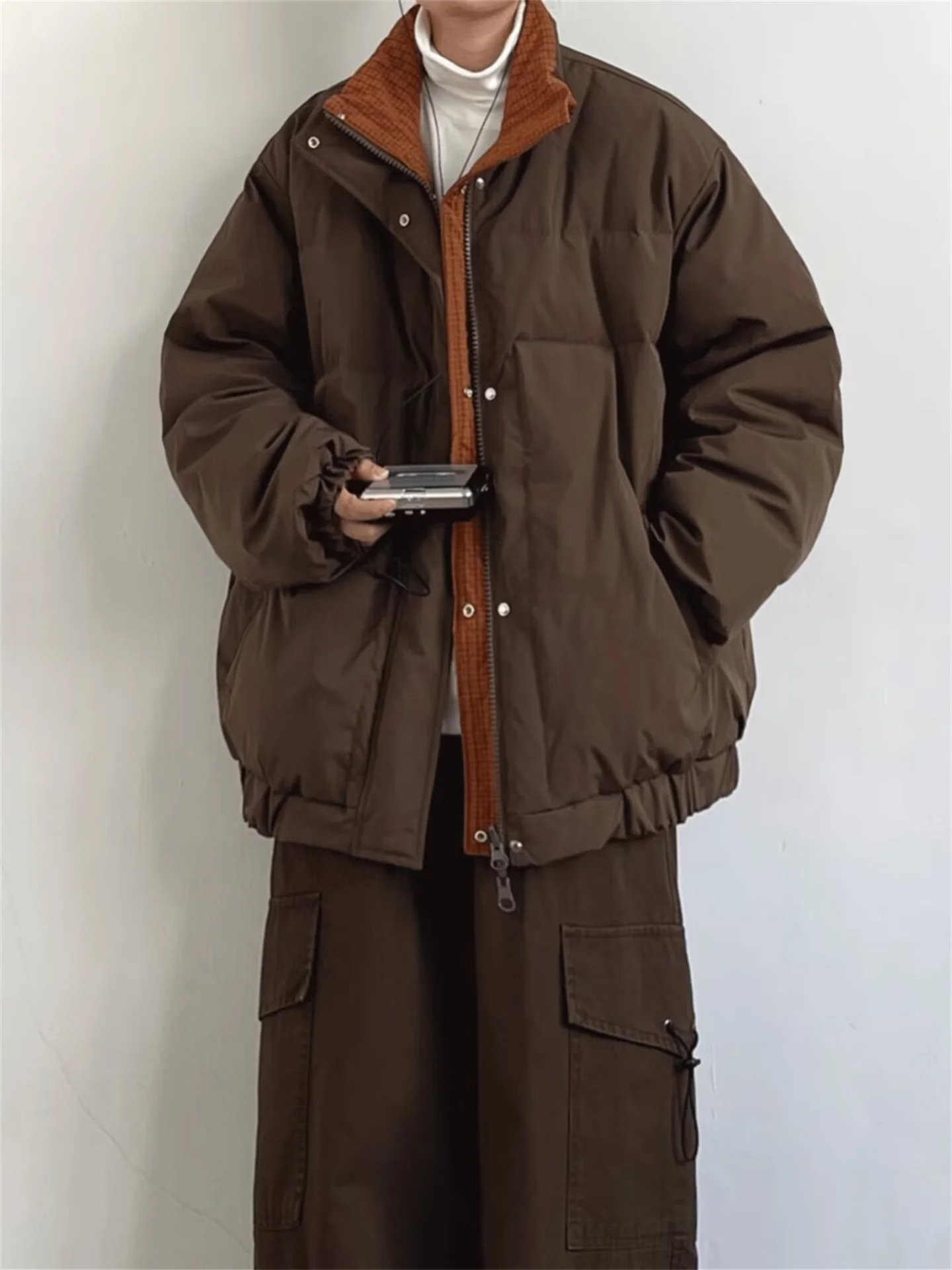 

ex Double-Sided Winter Bread Jaet Brown Cotton Workwear Coat Warmth Couple Casual Thiened Stand Collar Long Sle