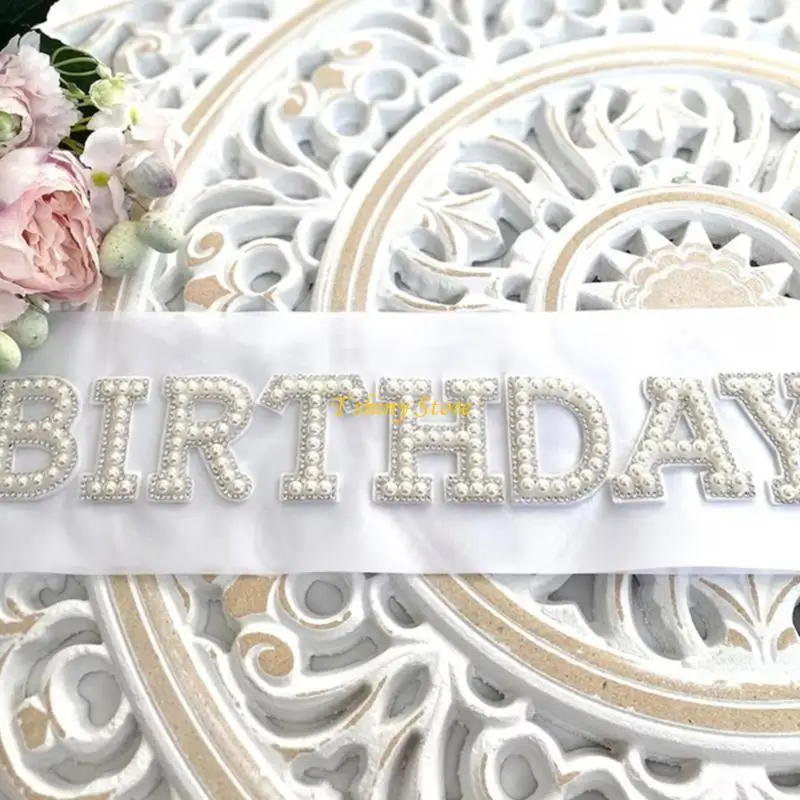 N58F Adjustable Bride Party Sashes Elegant Pearls and Rhinestones Letter Sashes