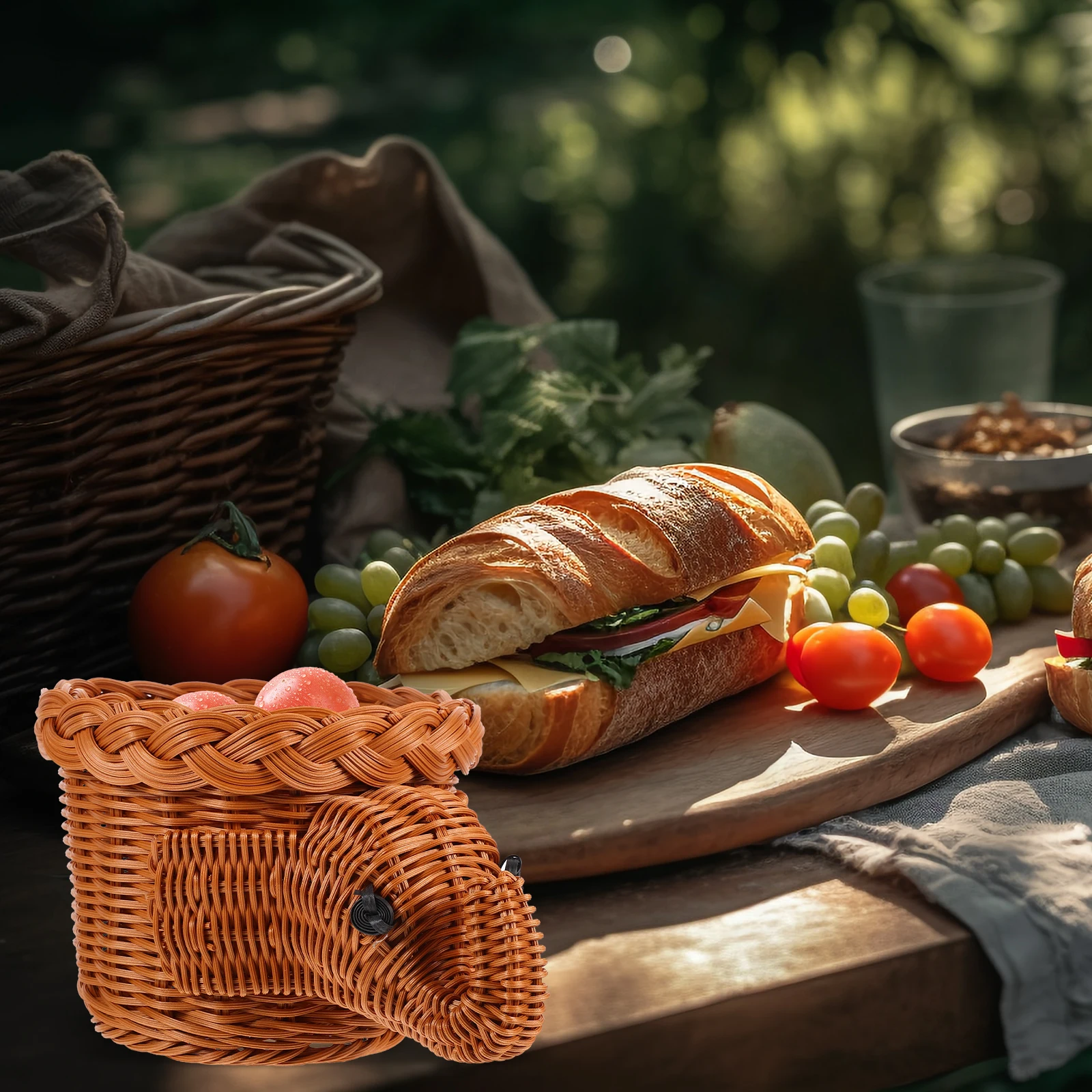 

Rattan Fruit Basket Snack Container Elephant Shape Woven Baskets Kitchen Storage Bread Holder Household Shallow Coffee Color