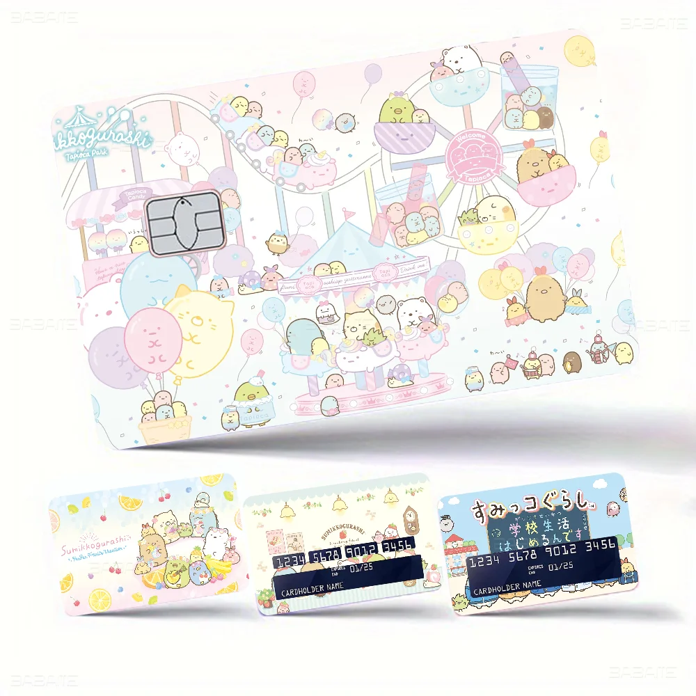 Kawaii Cartoon Pink Sumikko Gurashi Game Anime Sticker Film Skin Cover Case For Small Large No Chip Debit Credit Card Front Side