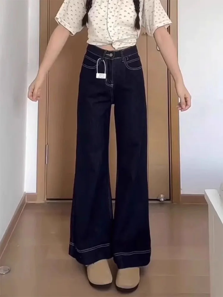กางเกงยีนส์ขากว้างทรงสลิมสำหรับผู้หญิง รุ่นใหม่สำหรับฤดูร้อน ทรงหลวม เอวสูง กางเกงขายาวลำลอง สวมใส่สบาย