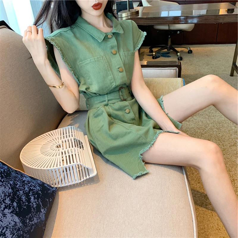 

Solid Jeans Jumpsuit Women Fashion Sleeveless Lace-Up Street Cargo One-Pieces Casual Pocket Blue Shorts Jumpsuits Female Summer
