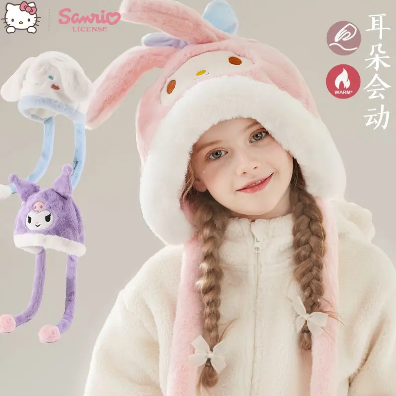 Sanrio My Melody Winter Thickened Ears with Moving Airbags Fun Ear Protector Hat To Keep Cold and Warm Cartoon Cute Girl Gift