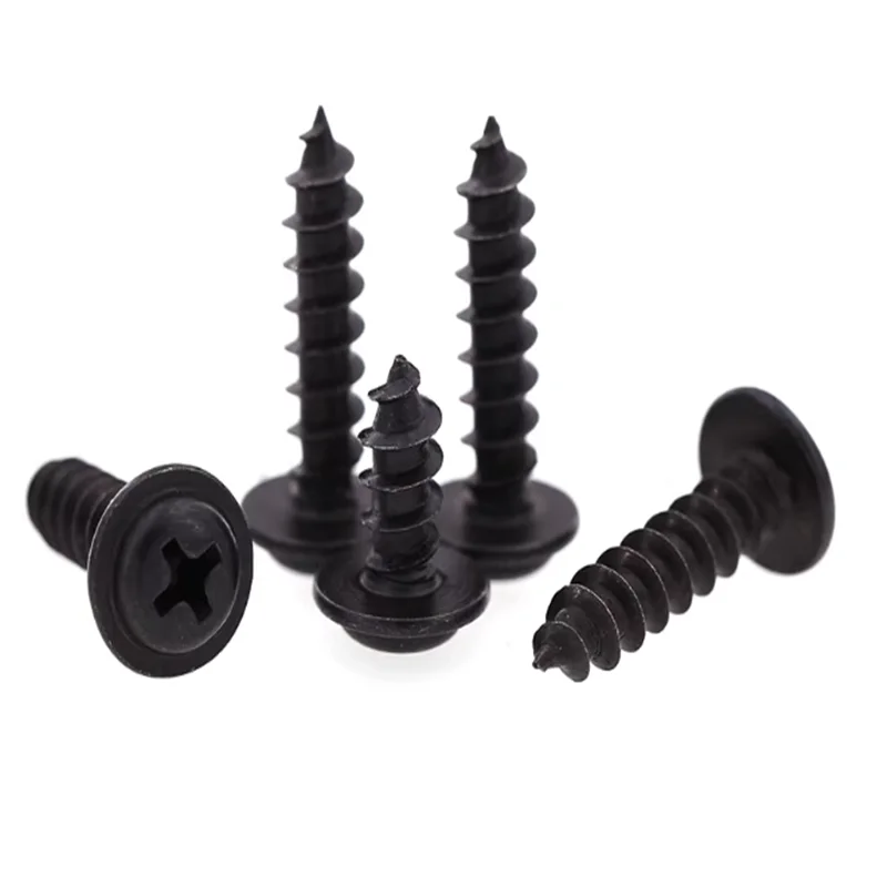 20-100pcs PWA M1.2  M1.4 M1.7 M2 M2.3 M2.6 M3 M4 Round Head Carbon Steel Screws Self-tapping Screws Black Padded