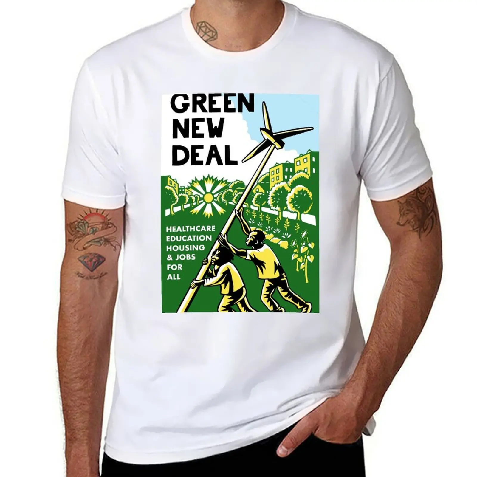 

green new deal posters T-Shirt man t shirt cotton anime t shirts for man T-Shirt