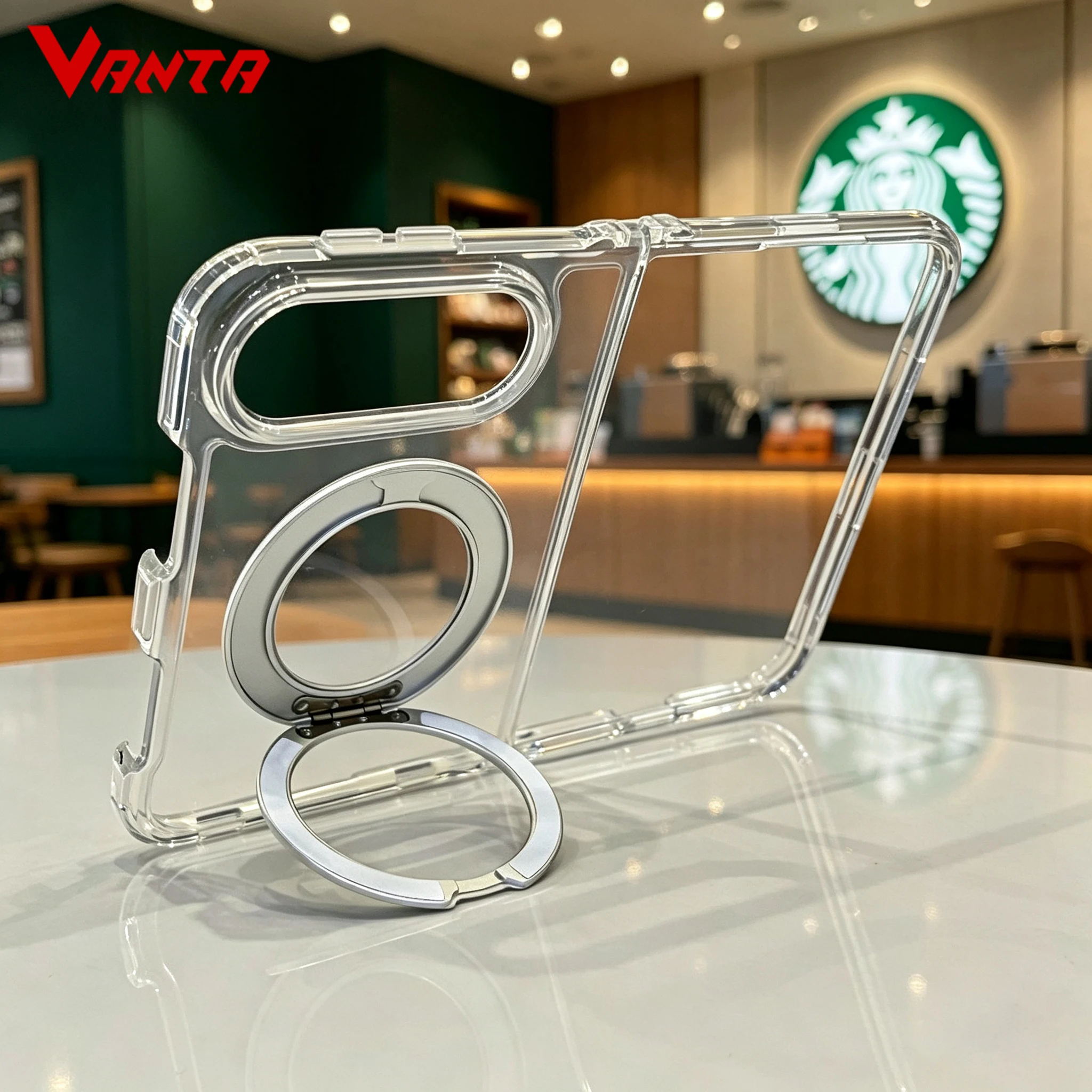 For iPhone Duo 18Fold Magnetic 360 Rotating Bracket Transparent Case for iPhone DUO 18ultra Shockproof for Magsafe Stand Cover