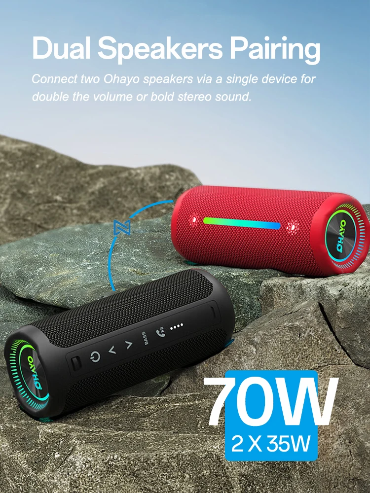 Ohayo-Haut-parleur Bluetooth portable étanche, pilote 35W, son injuste résistant à 360, basses scintillantes, TWS, étanche IPX7