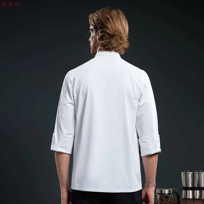 زي عمل طاه الفندق بأكمام طويلة للمطاعم الغربية، قميص أبيض لطهاة الفنادق، ملابس عمل عصرية بصدر واحد