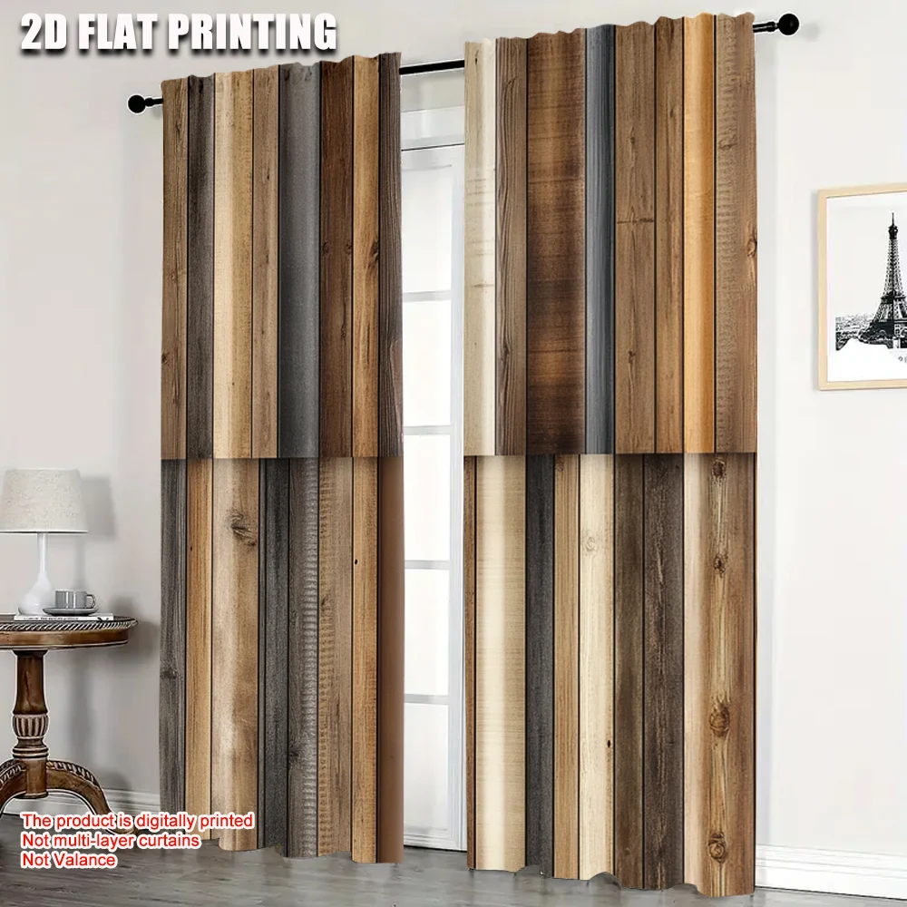 2pcs, Curtains&Window Treatment 2D plane printing Brown wood panels Fabric (without rod) Decorations For Home Ldeal for Bedroom