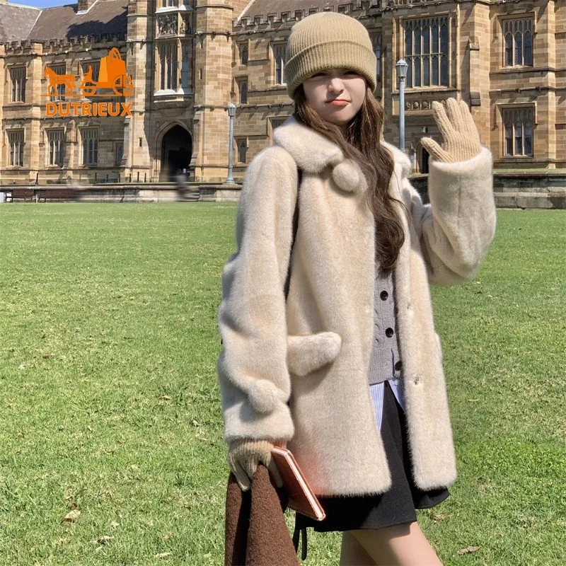 معطف فرو شتوي نسائي أصلي من فرو المنك وربطة عنق وجيب، 100% فرو منك حقيقي، سترة فرو سميكة دافئة للتزلج على الحفلات للنساء