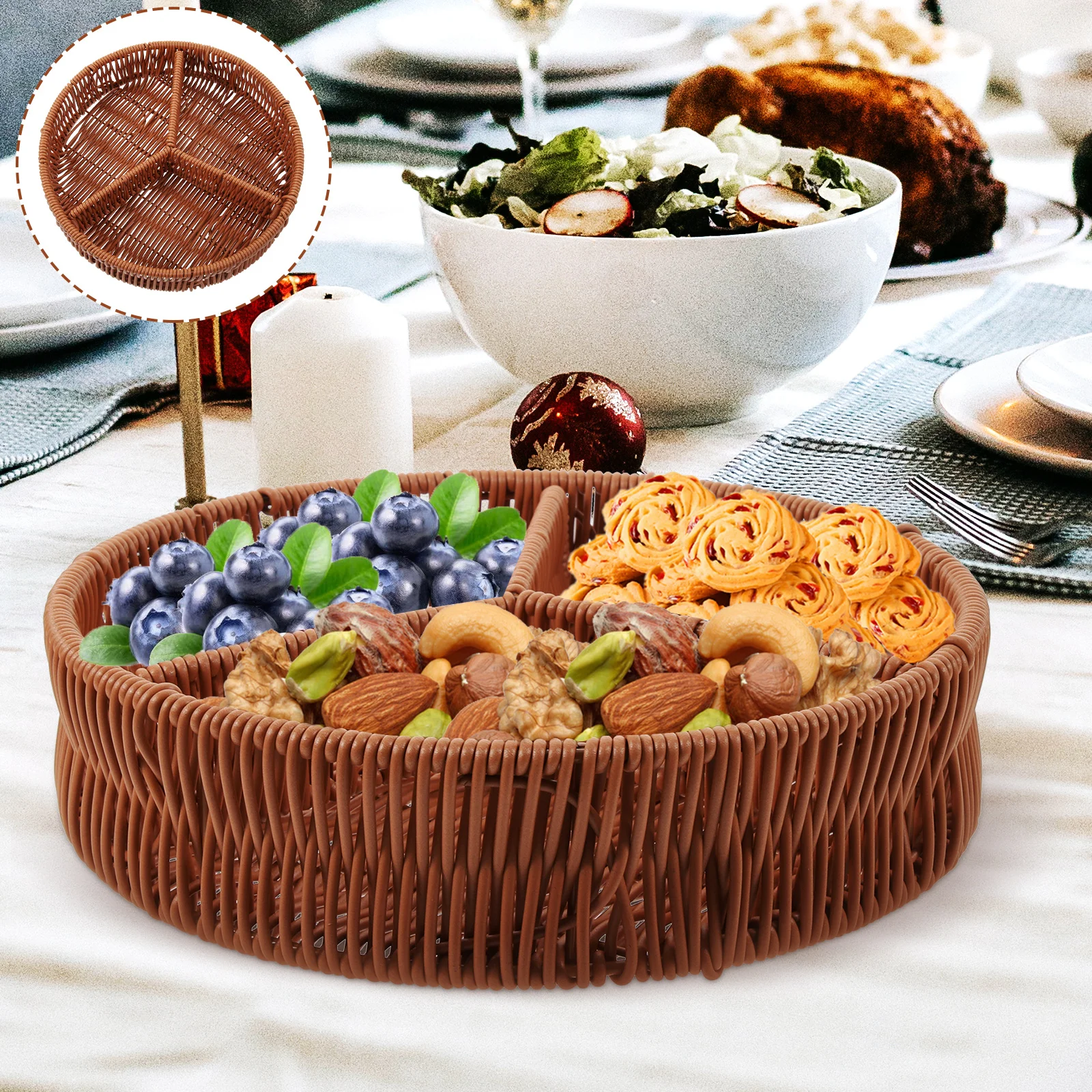

Creative Multi-Grid Snack Storage Tray Large Capacity Imitation Wicker Design For Home Kitchen Picnic Wedding Dried Fruit Candy