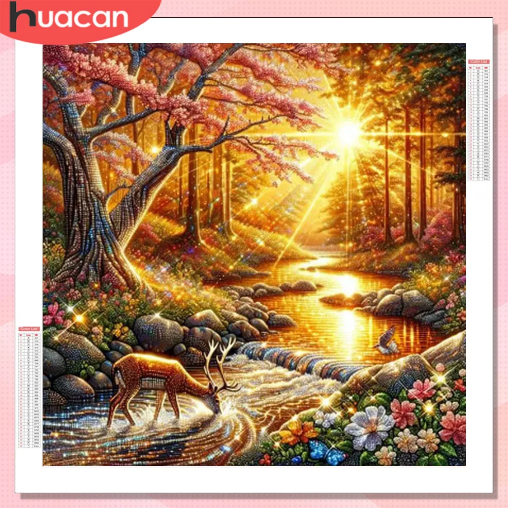 HUACAN Diamantmalerei Komplettset Hirsch Tier 5D DIY Diamantmosaik Waldlandschaft Kreuzstich-Gemälde Wanddekoration