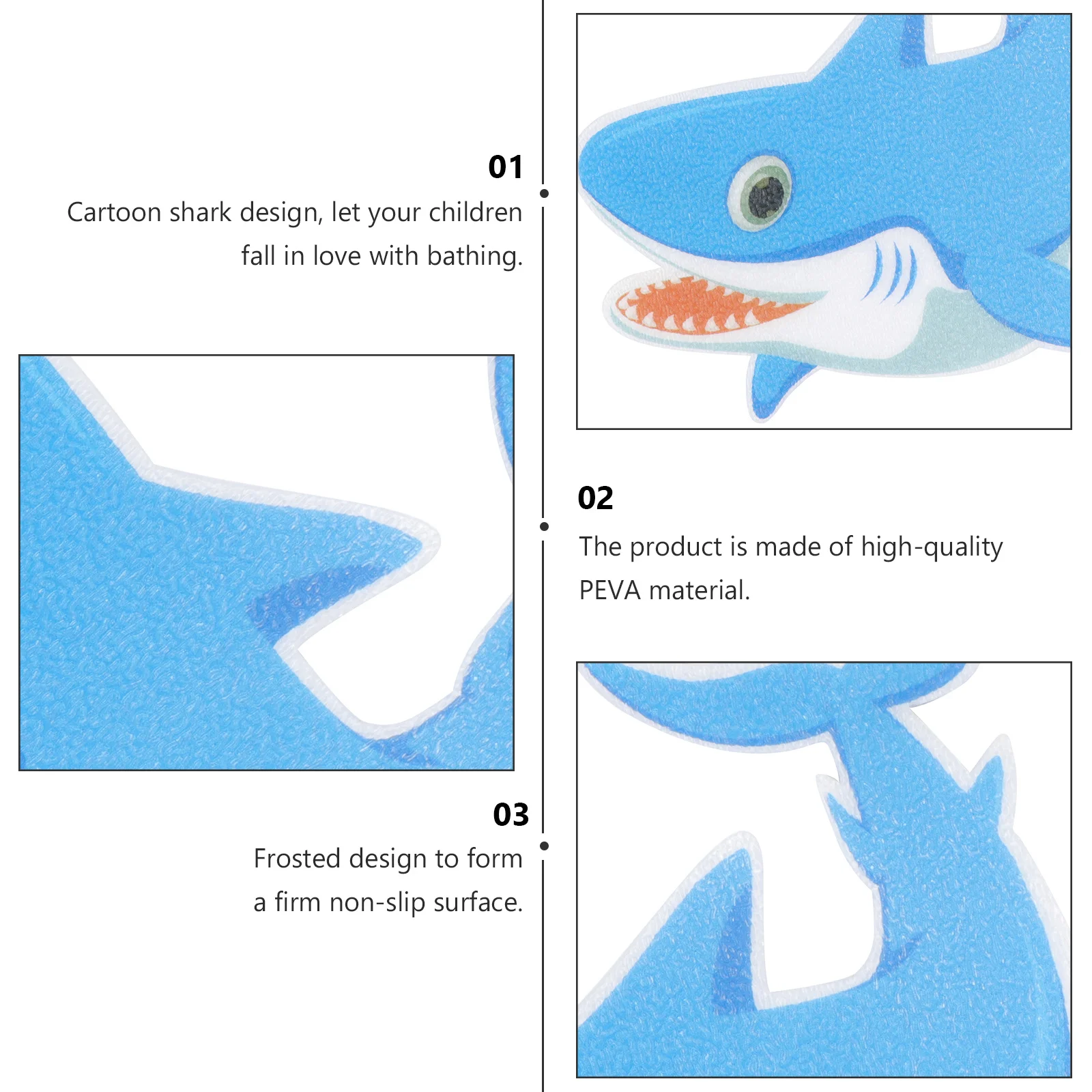 

5Pcs Non-Slip Peva Stickers Cartoon Shark Design Frosted Pasters for Kitchen Bathroom Pool Corridor Doorway Shark Shape Stickers