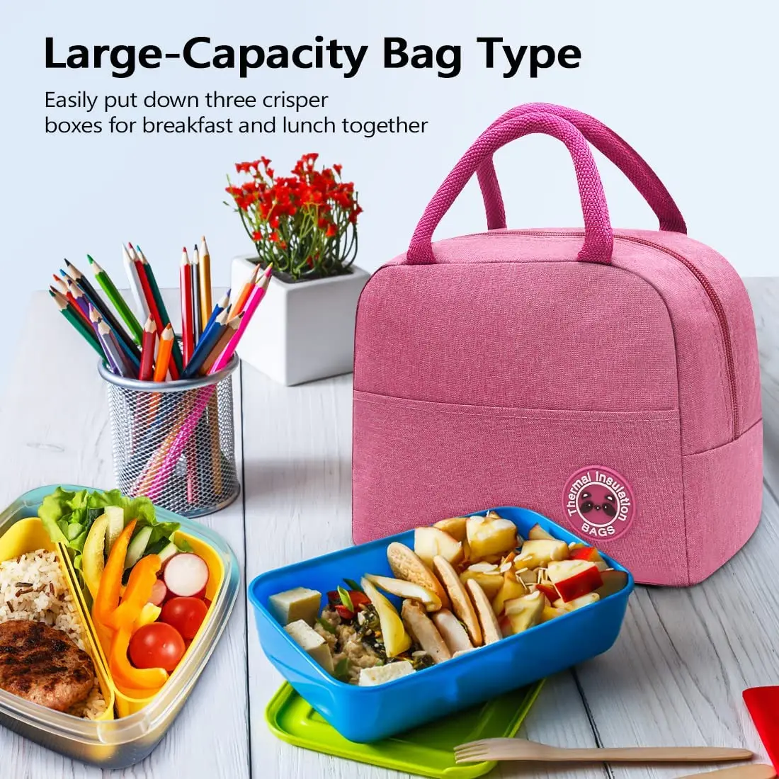 Insulated Thermal Lunch Bags Child Portable Eco Canvas Handbag Ice Cooler Box Letter Print Organizer Food Lunchbox Picnic Tote