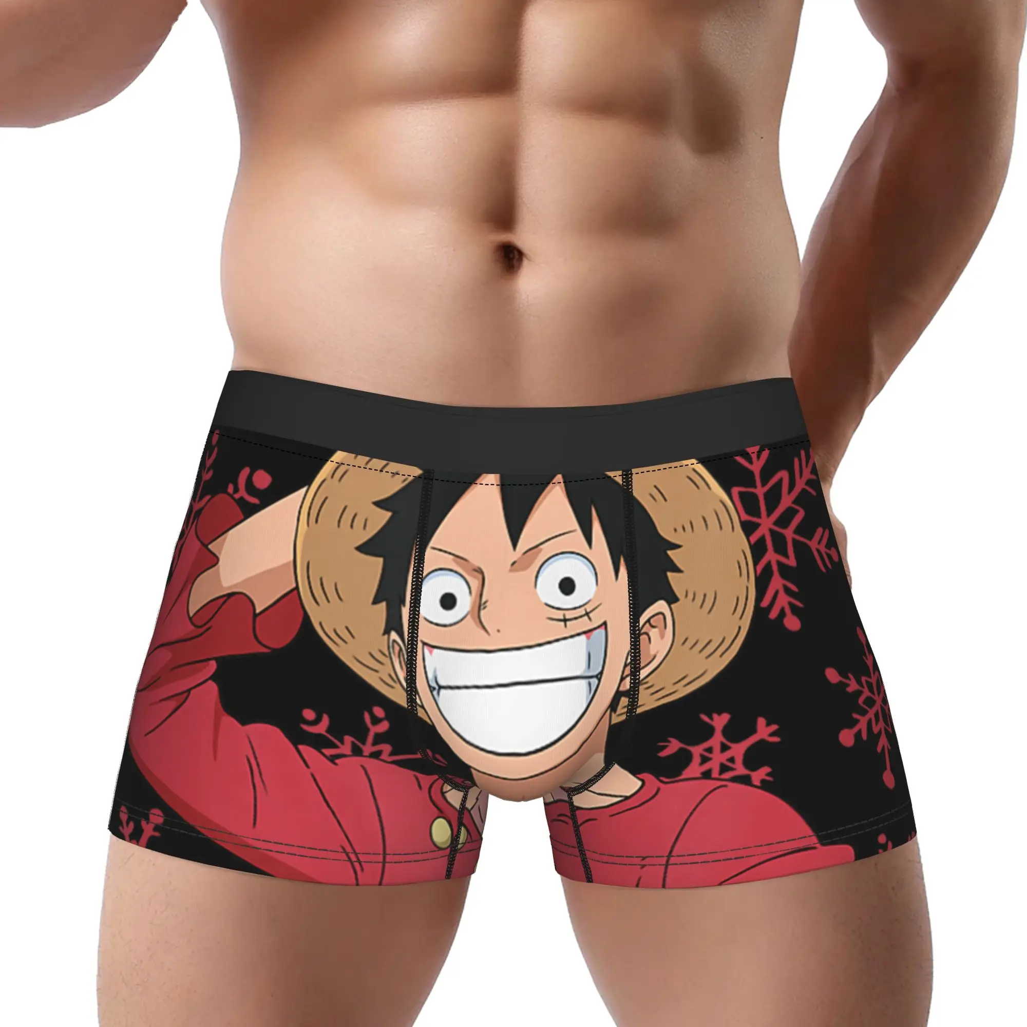 Anime Happy Holidays Luffy Snowflakes Underpants Breathbale Panties Male Underwear Comfortable Shorts Boxer Briefs