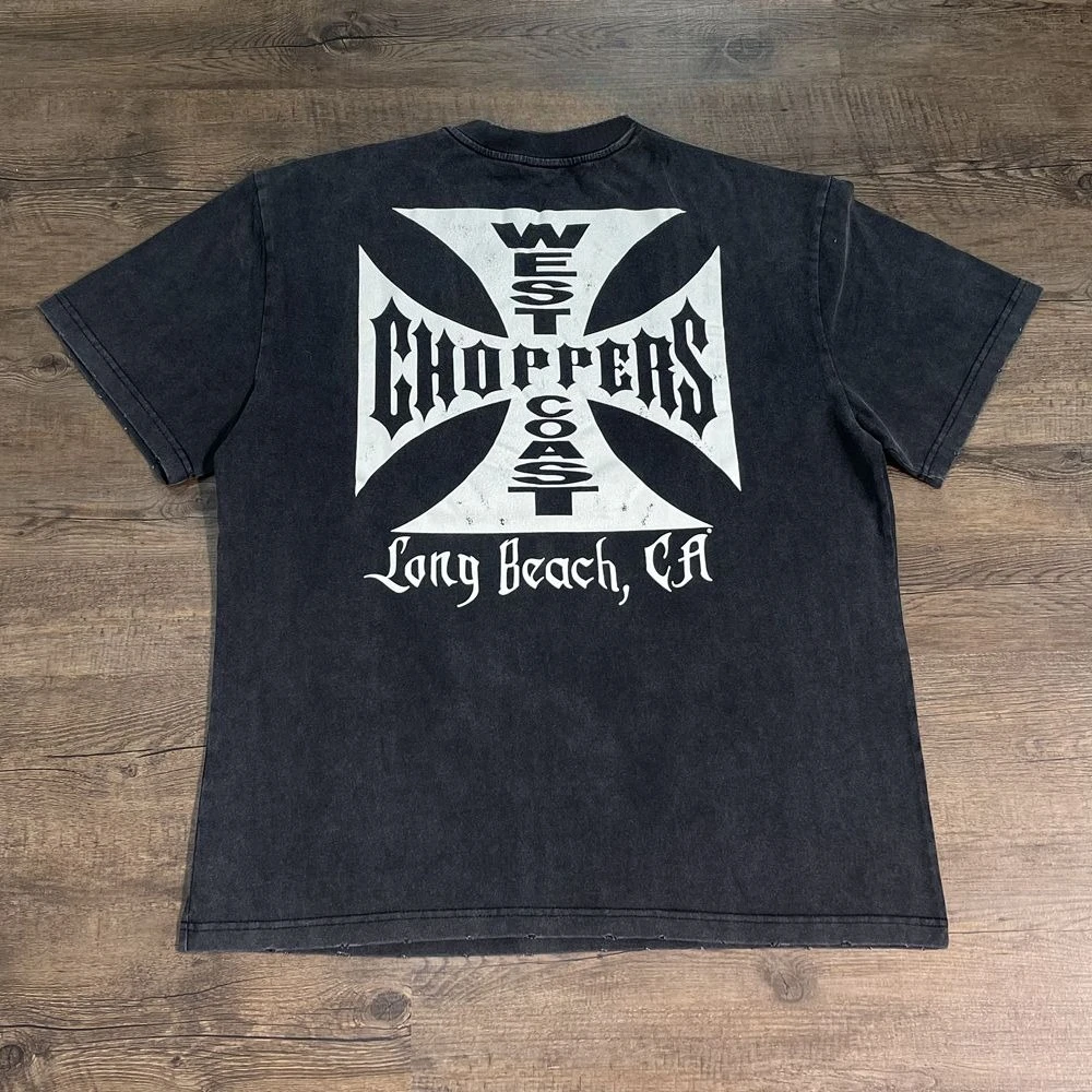 West Coast Choppers Graphic Short Sleeve T Shirt Men Vintage Washed Streetwear Unisex Casual Loose Fit Cotton Oversized Tops