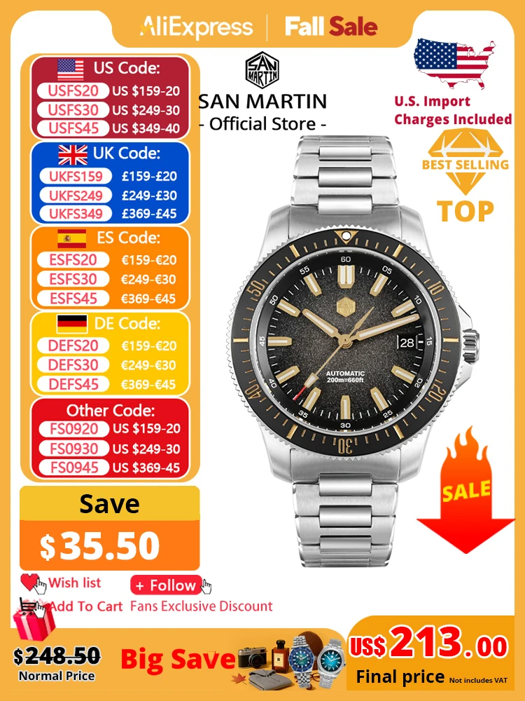 

San Martin 2025 New Upgraded Version 40mm Dive Watch Men Original Design NH35 Automatic Mechanical Waterproof 200m SN0118
