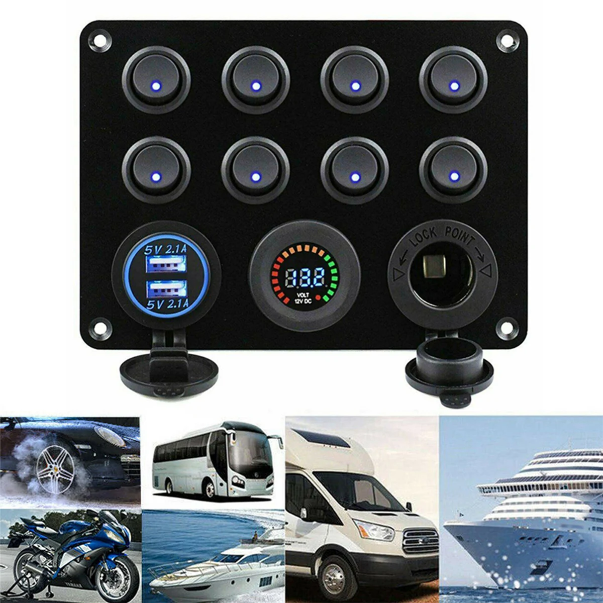 5 Gang 8 Gang Marine Ignition Switch Panel Button Rocker Toggle Switch Panel Usb Control for Car Camper Caravan Circuit Breaker