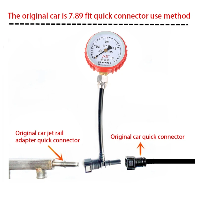 Motorcycle Car Fuel Pressure Gauge Car Gasoline Pressure Gauge Meter Tester Tool with 7.89 & 9.49mm Connector Durable