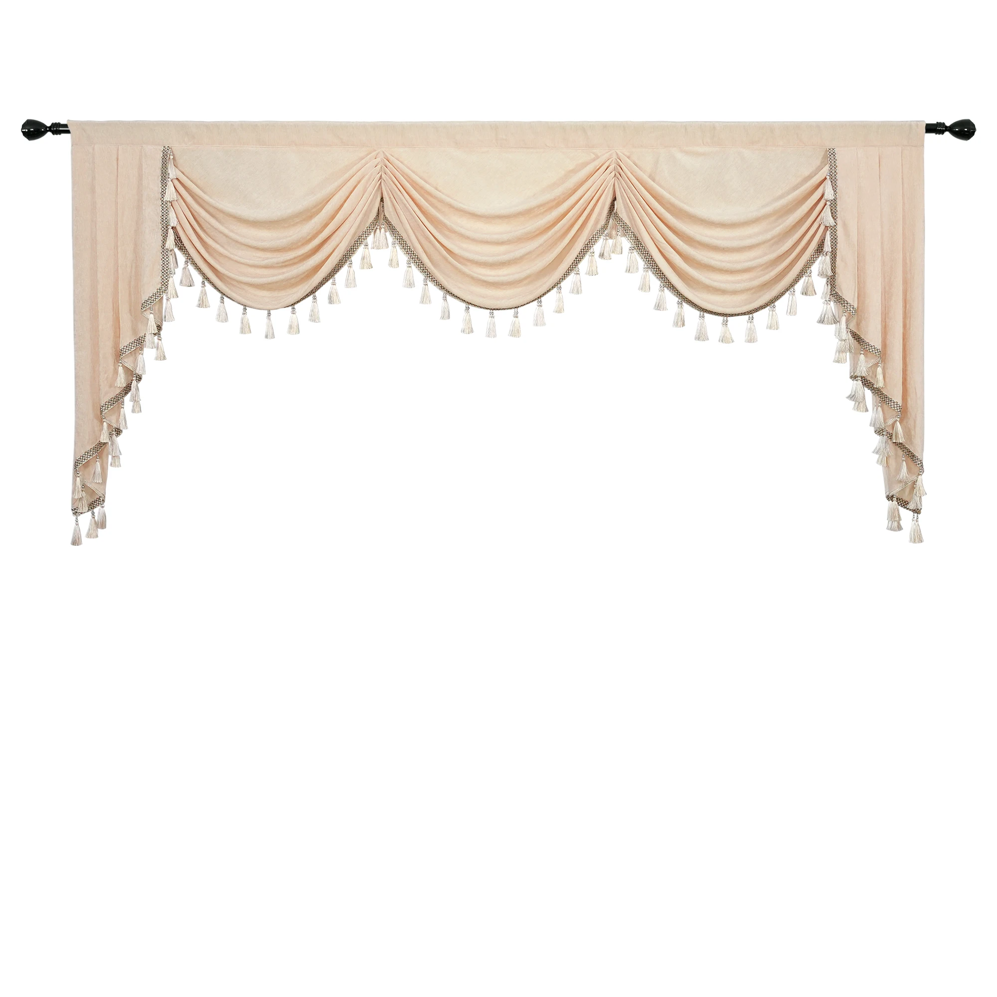 

European Beige Chenille Waterfall Valances for Window Living Room Swags Pelmet Valance Curtains for Bedroom