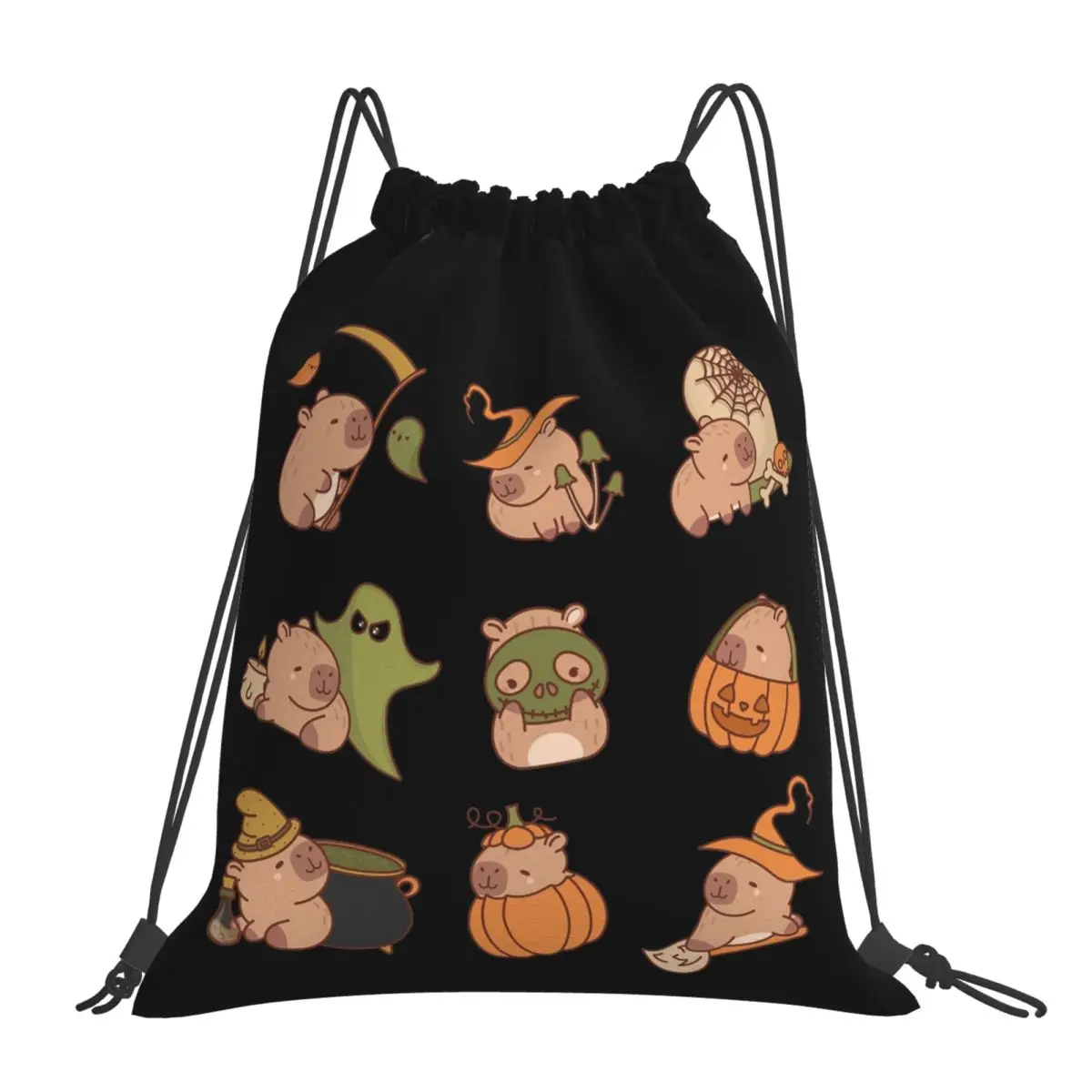Cute Halloween Capybara Set Backpacks Fashion Portable Drawstring Bundle Pocket Shoes Bag Book Bags For Man Woman School