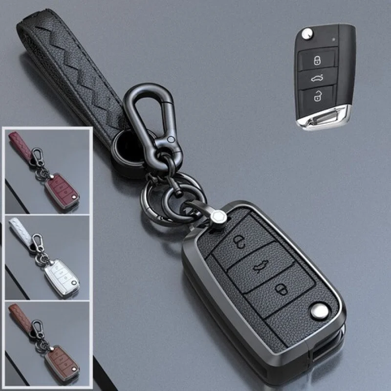 

A+ Zinc Alloy Leather Car Key Fob Case Cover For VW Skoda Tiguan Golf MK7 GTI Jetta