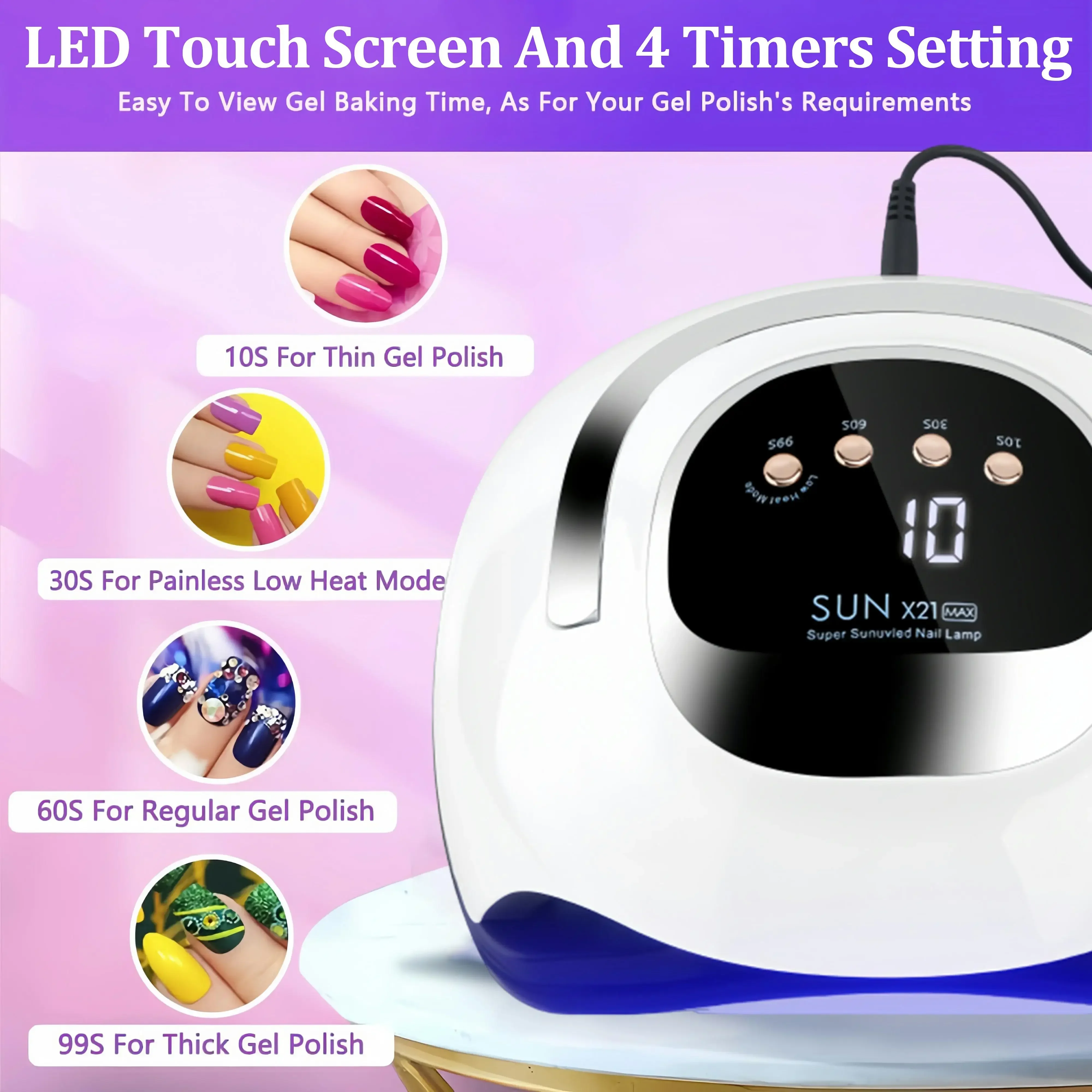 Lâmpada LED UV de alta potência para unhas, 72LEDs, Gel profissional secador de unhas, Lâmpada de cura para unhas para todos os Gel Nail Polish Salon, 320W